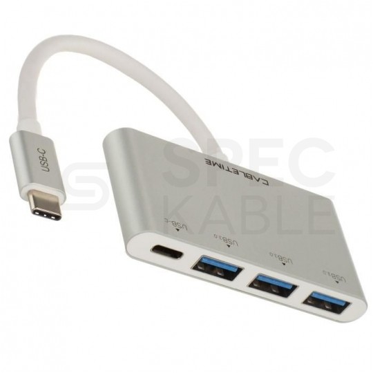 AUDA CableTime Adapter 4w1 Hub USB 3.1 typ-C -> 3x USB 3.0 A + USB 3.1 typ-C (20V/3A) srebrny 15cm