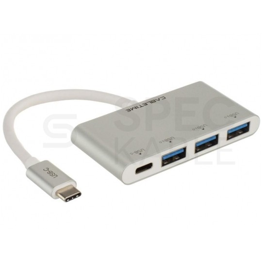 AUDA CableTime Adapter 4w1 Hub USB 3.1 typ-C -> 3x USB 3.0 A + USB 3.1 typ-C (20V/3A) srebrny 15cm