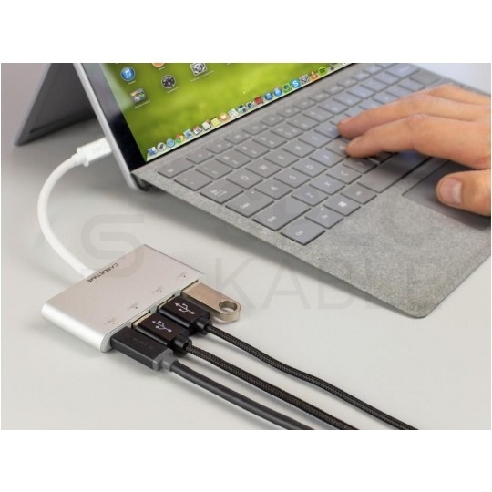 AUDA CableTime Adapter 4w1 Hub USB 3.1 typ-C -> 3x USB 3.0 A + USB 3.1 typ-C (20V/3A) srebrny 15cm