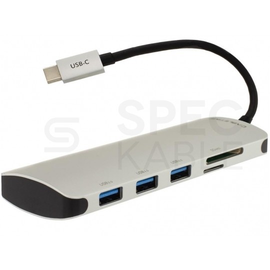 AUDA CableTime Adapter 5w1 Hub USB 3.1 typ-C -> 3x USB 3.0 A + czytnik kart SD / MicroSD srebrny 15cm