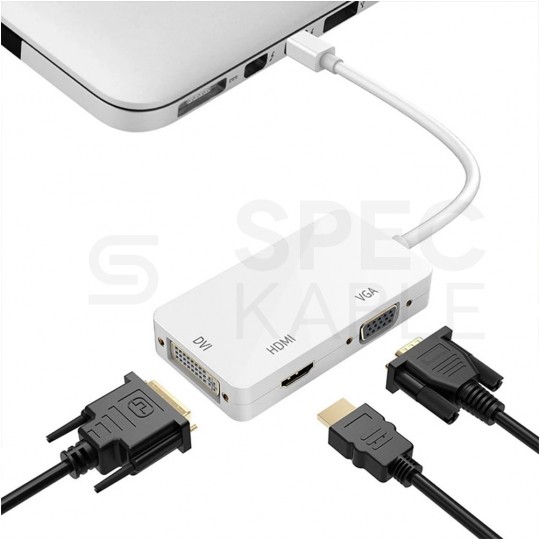 AUDA CableTime Adapter mini DisplayPort -> HDMI + SVGA (D-Sub 15-pin) + DVI-I (24+5pin) Full HD (wtyk / 3x gniazdo)