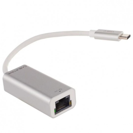 AUDA CableTime Adapter sieciowy USB 3.1 typ-C / Gigabit Ethernet RJ45 [8p8c] (wtyk / gniazdo) srebrny 15cm