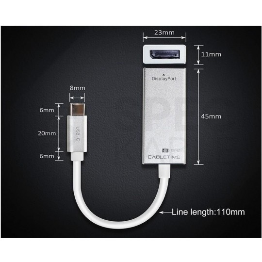 AUDA CableTime Adapter USB 3.1 typ-C -> DisplayPort 4K@60 (wtyk / gniazdo) srebrny 15cm