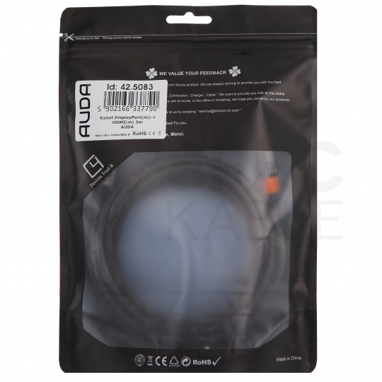 AUDA CableTime Kabel DisplayPort 1.2 / HDMI FHD@60 (wtyk / wtyk) czarny 3m