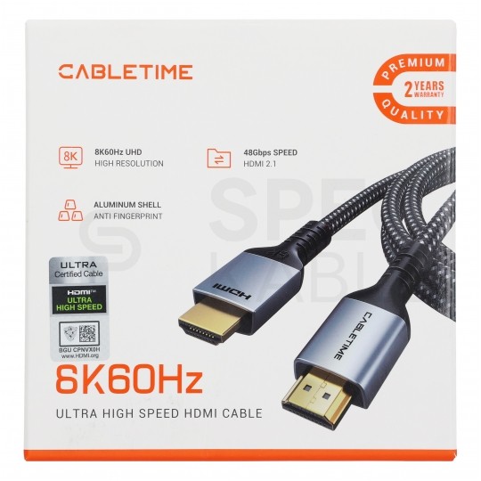 AUDA CableTime Kabel HDMI 2.1 8K Ultra High Speed CERTYFIKOWANY 8K@60 4K@120 2m