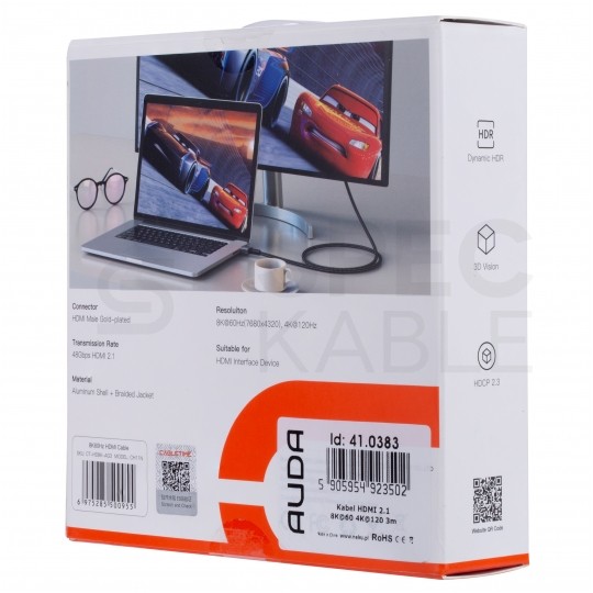 AUDA CableTime Kabel HDMI 2.1 8K Ultra High Speed CERTYFIKOWANY 8K@60 4K@120 3m