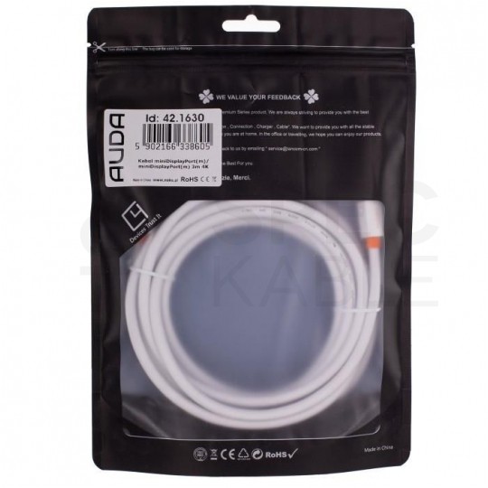 AUDA CableTime Kabel mini DisplayPort 1.2 4K Premium High Speed 4K@60 3m