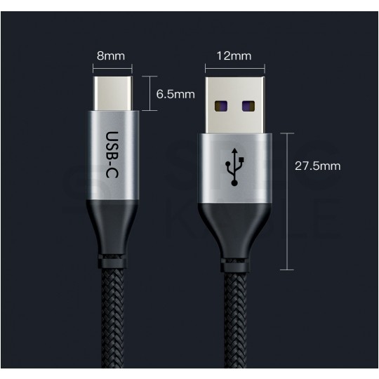 AUDA CableTime Kabel USB 2.0 typ-C / A (wtyk / wtyk) Quick Charge 4.0 3A czarny-nikiel 1.8m