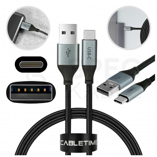 AUDA CableTime Kabel USB 2.0 typ-C / A (wtyk / wtyk) Quick Charge 4.0 3A czarny-nikiel 1.8m