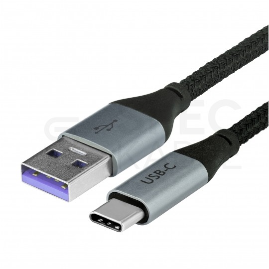 AUDA CableTime Kabel USB 2.0 typ-C / A (wtyk / wtyk) Quick Charge 4.0 5A czarny-nikiel 1.5m