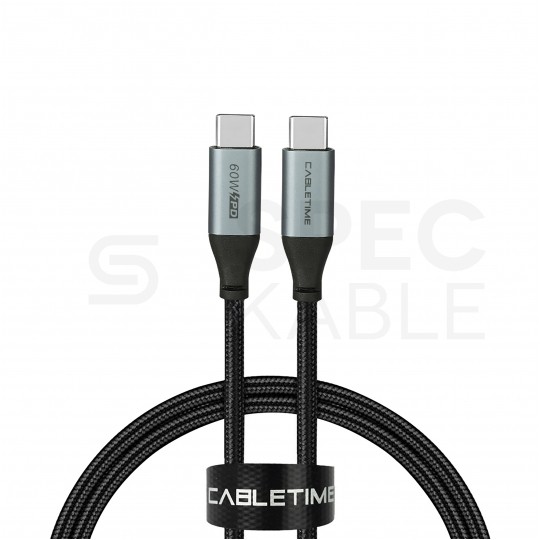 AUDA CableTime Kabel USB 2.0 typ-C (wtyk / wtyk) Quick Charge 4.0 Power Delivery 2.0 (3A 60W) czarny-nikiel 2m