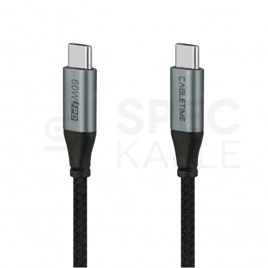 AUDA CableTime Kabel USB 2.0 typ-C (wtyk / wtyk) Quick Charge 4.0 Power Delivery 2.0 (3A 60W) czarny-nikiel 2m