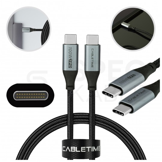 AUDA CableTime Kabel USB 2.0 typ-C (wtyk / wtyk) Quick Charge 4.0 Power Delivery 2.0 (5A 100W) czarny-nikiel 1m