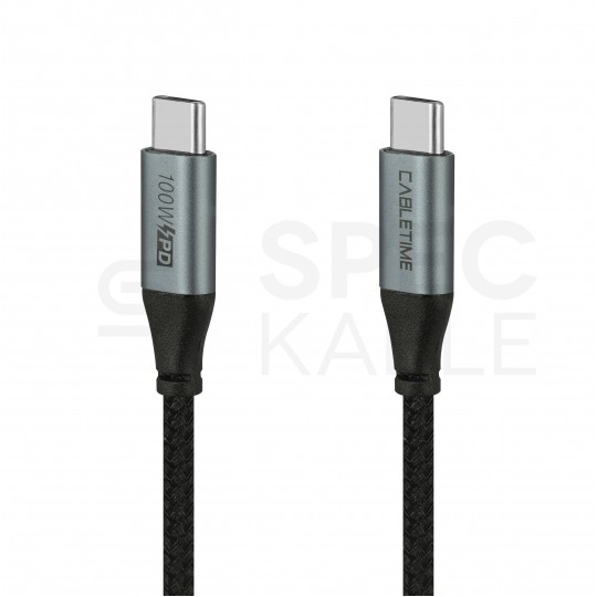 AUDA CableTime Kabel USB 2.0 typ-C (wtyk / wtyk) Quick Charge 4.0 Power Delivery 2.0 (5A 100W) czarny-nikiel 2m