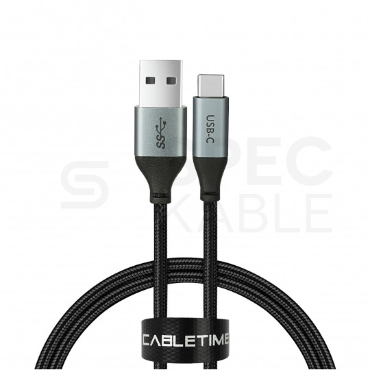 AUDA CableTime Kabel USB 3.0 typ-C / A (wtyk / wtyk) Quick Charge 4.0 2.1A czarny-nikiel 2m