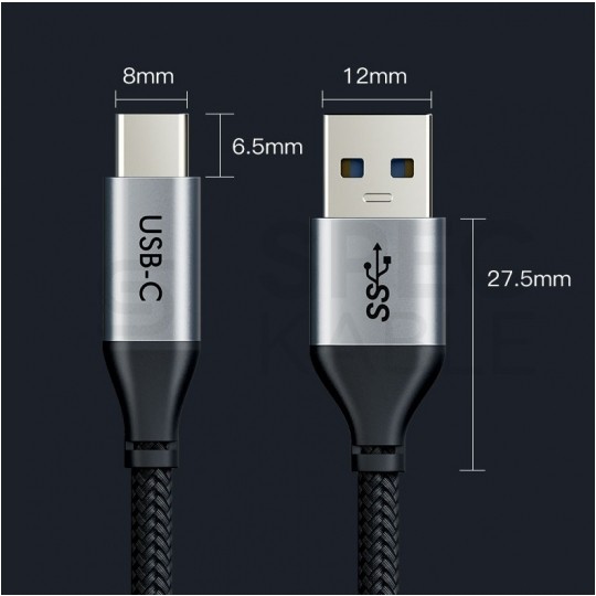 AUDA CableTime Kabel USB 3.0 typ-C / A (wtyk / wtyk) Quick Charge 4.0 3A czarny-nikiel 1m