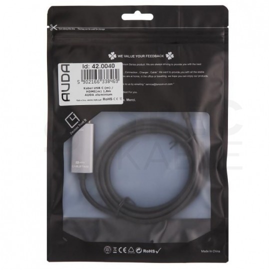 AUDA CableTime Kabel USB 3.1 typ-C / HDMI 2.0 4K@60 (wtyk / wtyk) 1,8m