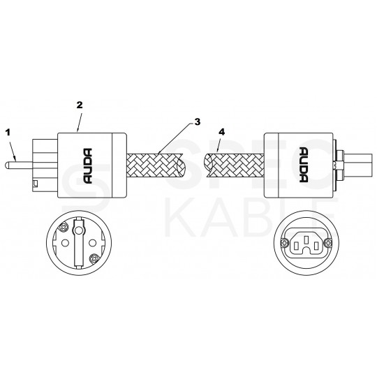 AUDA Hi-End Kabel zasilający Premium do wzmacniaczy AUDIO 230V 10A z wtykiem IEC320 C13 2,5m