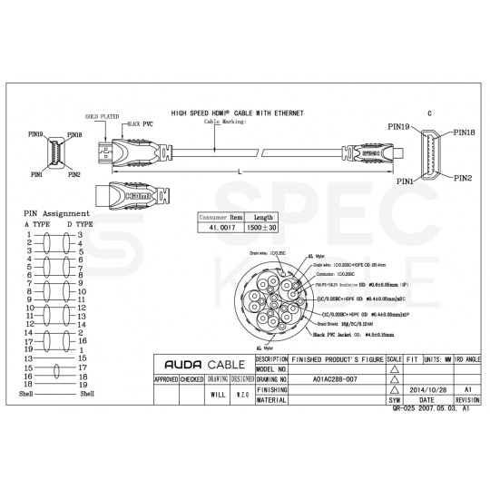 AUDA Home Kabel Micro HDMI - HDMI 1.4 Full HD 4K@24 5m