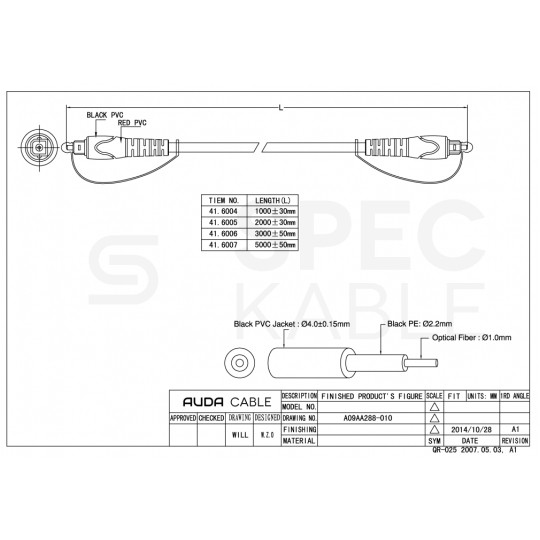 AUDA Home Przewód optyczny Audio TOSLINK 3m