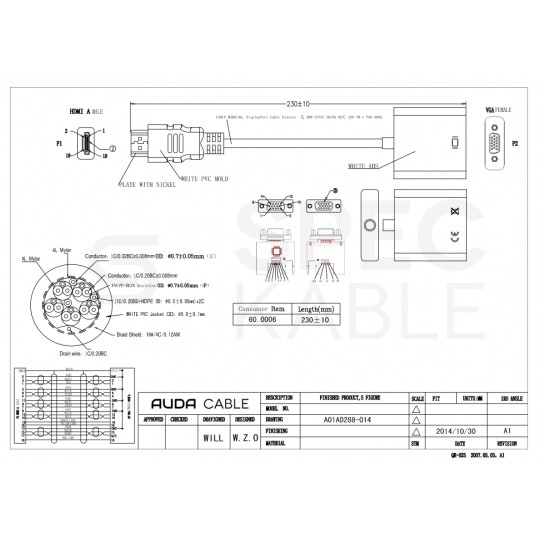 AUDA Optimum Adapter HDMI -> SVGA (D-Sub 15-pin) Full HD (wtyk / gniazdo) biały 23cm