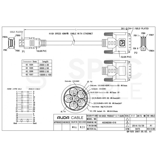 AUDA Optimum Kabel DVI-D Single Link / HDMI 1.4 FHD@60 (wtyk / wtyk) 2m