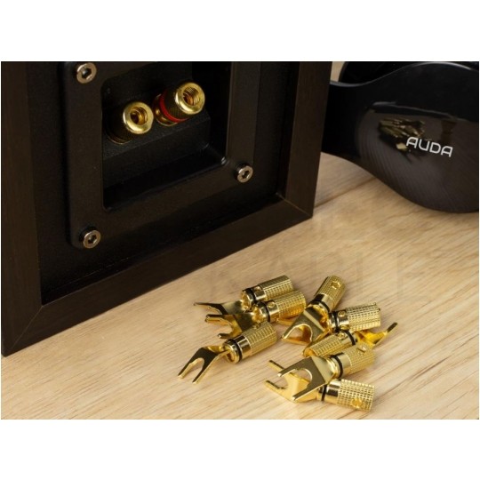 AUDA Optimum Wtyk głośnikowy typu WIDEŁKI skręcany pozłacany czarny