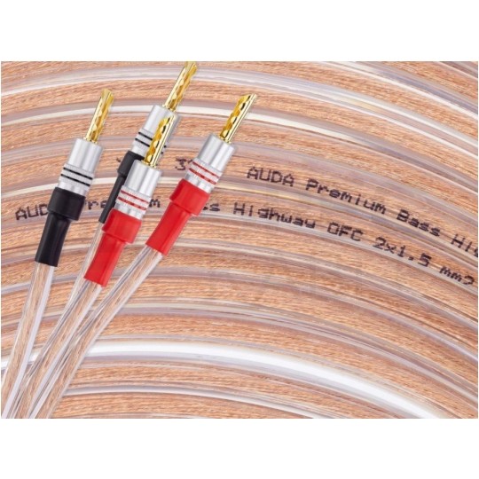 AUDA Premium Bass Komplet 2x Kabel głośnikowy 2x1,5mm2 OFC wtyki bananowe 3m