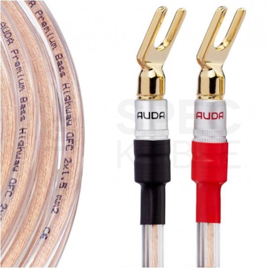 AUDA Premium Bass Komplet 2x Kabel głośnikowy 2x1,5mm2 OFC wtyki widełkowe 3m