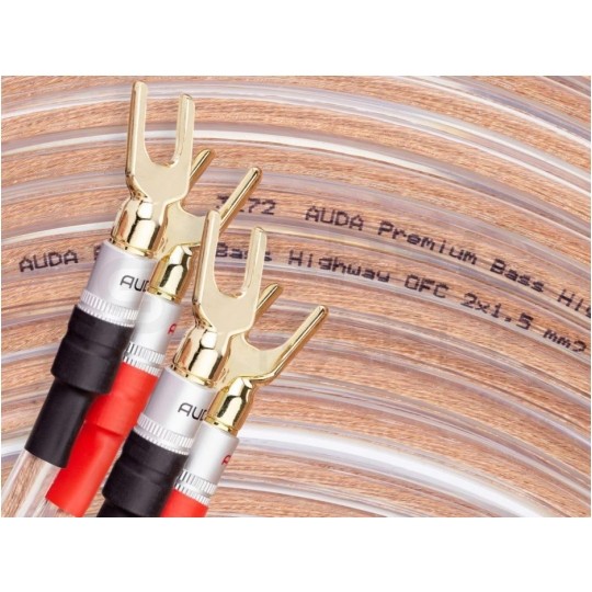 AUDA Premium Bass Komplet 2x Kabel głośnikowy 2x1,5mm2 OFC wtyki widełkowe 3m