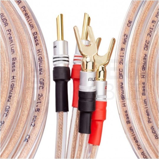 AUDA Premium Bass Komplet 2x Kabel głośnikowy 2x1,5mm2 OFC wtyki widełkowo bananowe 3m