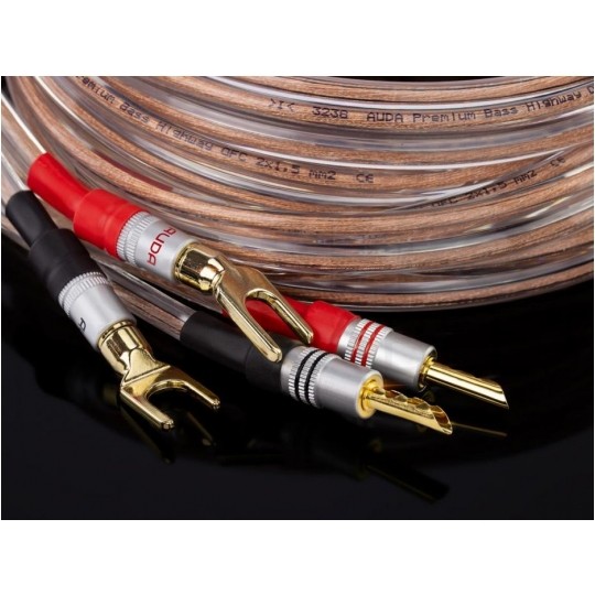 AUDA Premium Bass Komplet 2x Kabel głośnikowy 2x1,5mm2 OFC wtyki widełkowo bananowe 3m