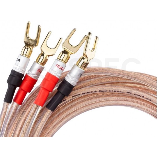 AUDA Premium Bass Komplet 2x Kabel głośnikowy 2x2,5mm2 OFC wtyki widełkowe 3m