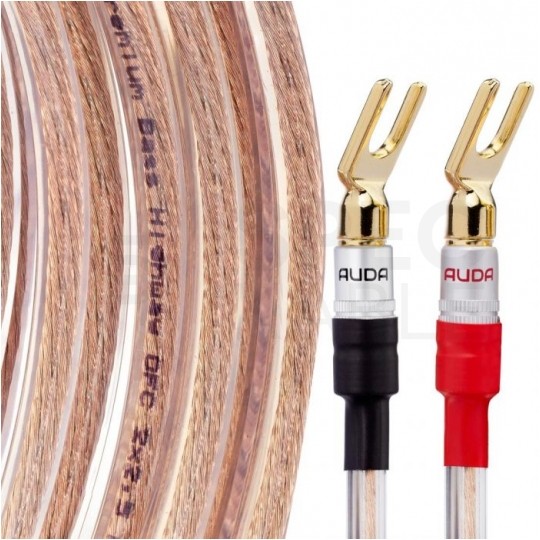 AUDA Premium Bass Komplet 2x Kabel głośnikowy 2x2,5mm2 OFC wtyki widełkowe 3m
