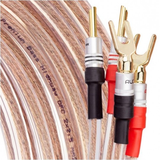 AUDA Premium Bass Komplet 2x Kabel głośnikowy 2x2,5mm2 OFC wtyki widełkowo bananowe 3m