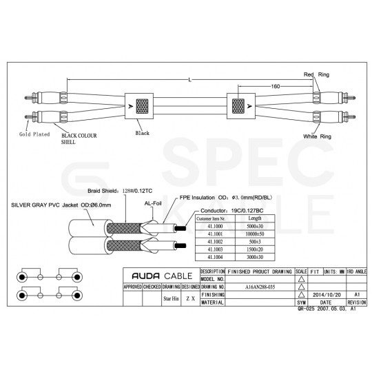 AUDA Prestige Kabel Audio 2x RCA Cinch (wtyk) / 2x RCA Cinch (wtyk) 3m