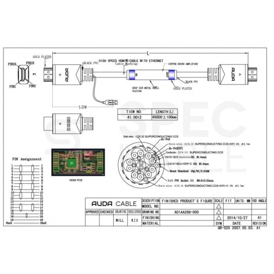 AUDA Prestige Kabel HDMI 1.4a Premium High Speed Full HD 4K@24 45m ze wzmacniaczem USB