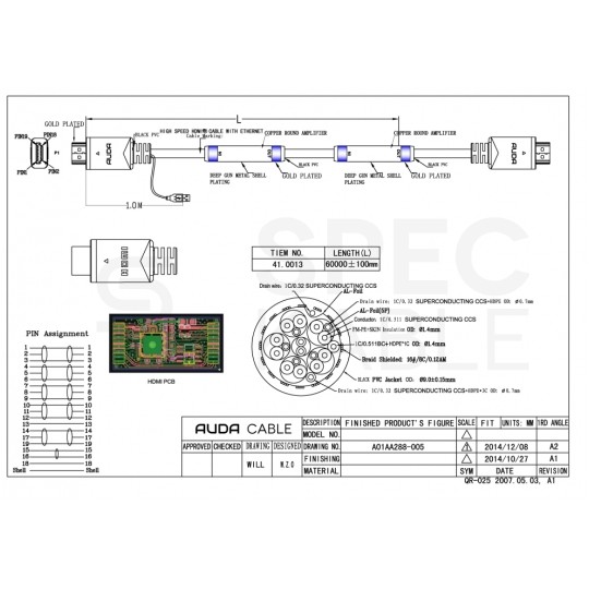 AUDA Prestige Kabel HDMI 1.4a Premium High Speed Full HD 4K@24 60m ze wzmacniaczem USB