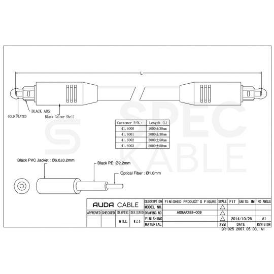 AUDA Prestige Przewód optyczny Audio TOSLINK 10m