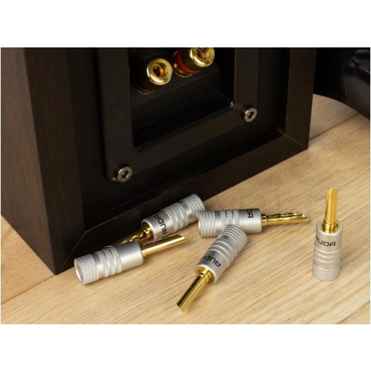 AUDA Prestige Wtyk głośnikowy typu BANAN skręcany półotwarty pozłacany czarny