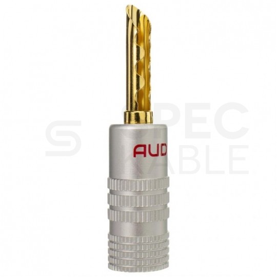AUDA Prestige Wtyk głośnikowy typu BANAN skręcany półotwarty pozłacany czerwony