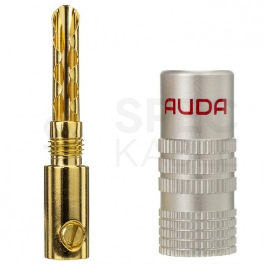 AUDA Prestige Wtyk głośnikowy typu BANAN skręcany półotwarty pozłacany czerwony