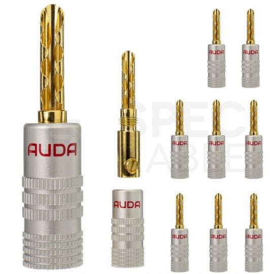 AUDA Prestige Wtyk głośnikowy typu BANAN skręcany półotwarty pozłacany czerwony