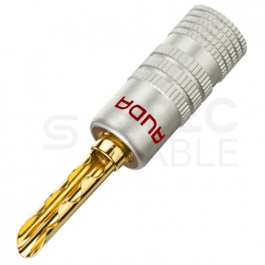 AUDA Prestige Wtyk głośnikowy typu BANAN skręcany półotwarty pozłacany czerwony