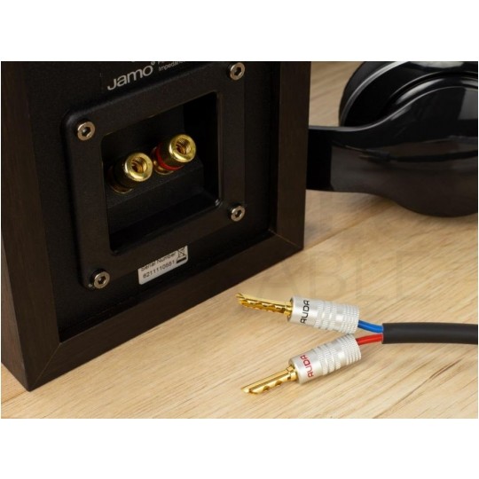 AUDA Prestige Wtyk głośnikowy typu BANAN skręcany półotwarty pozłacany czerwony