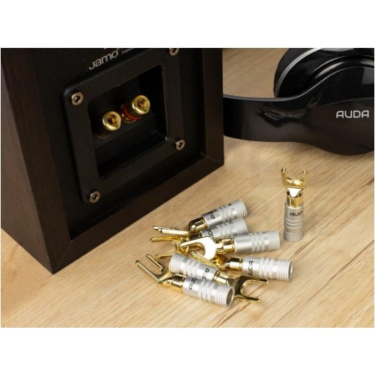 AUDA Prestige Wtyk głośnikowy typu WIDEŁKI skręcany pozłacany czarny