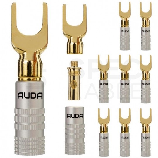 AUDA Prestige Wtyk głośnikowy typu WIDEŁKI skręcany pozłacany czarny