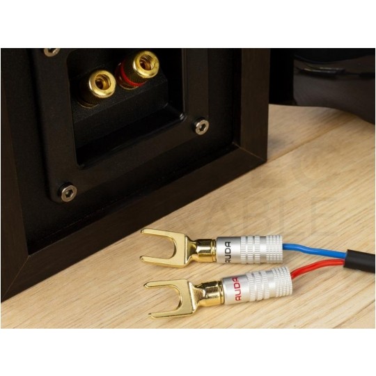 AUDA Prestige Wtyk głośnikowy typu WIDEŁKI skręcany pozłacany czarny