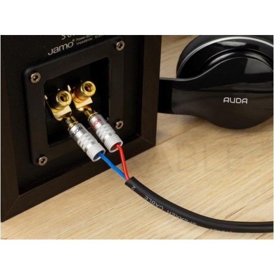 AUDA Prestige Wtyk głośnikowy typu WIDEŁKI skręcany pozłacany czerwony