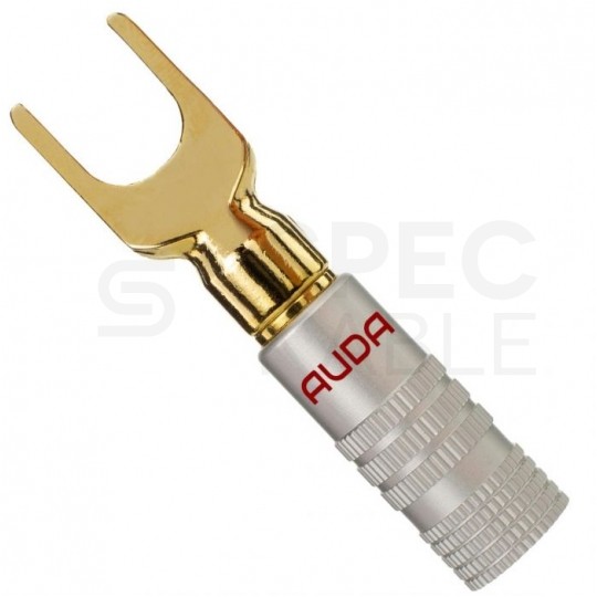 AUDA Prestige Wtyk głośnikowy typu WIDEŁKI skręcany pozłacany czerwony